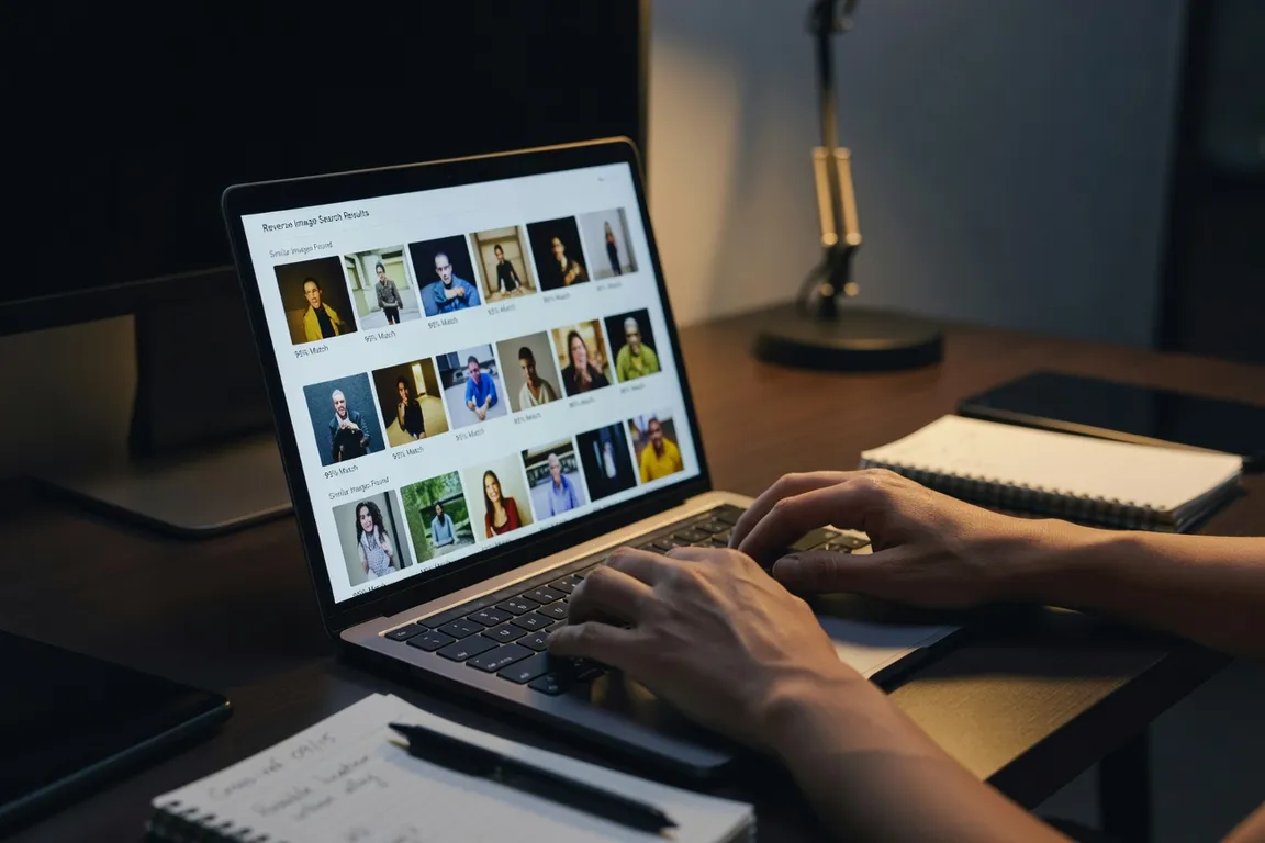 Recherche inversée d'image sur ordinateur, signal d'arnaque en ligne