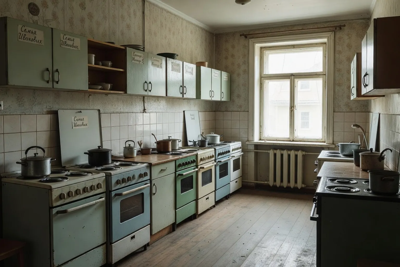 Cuisine partagée typique d'une kommunalka avec plusieurs familles russes