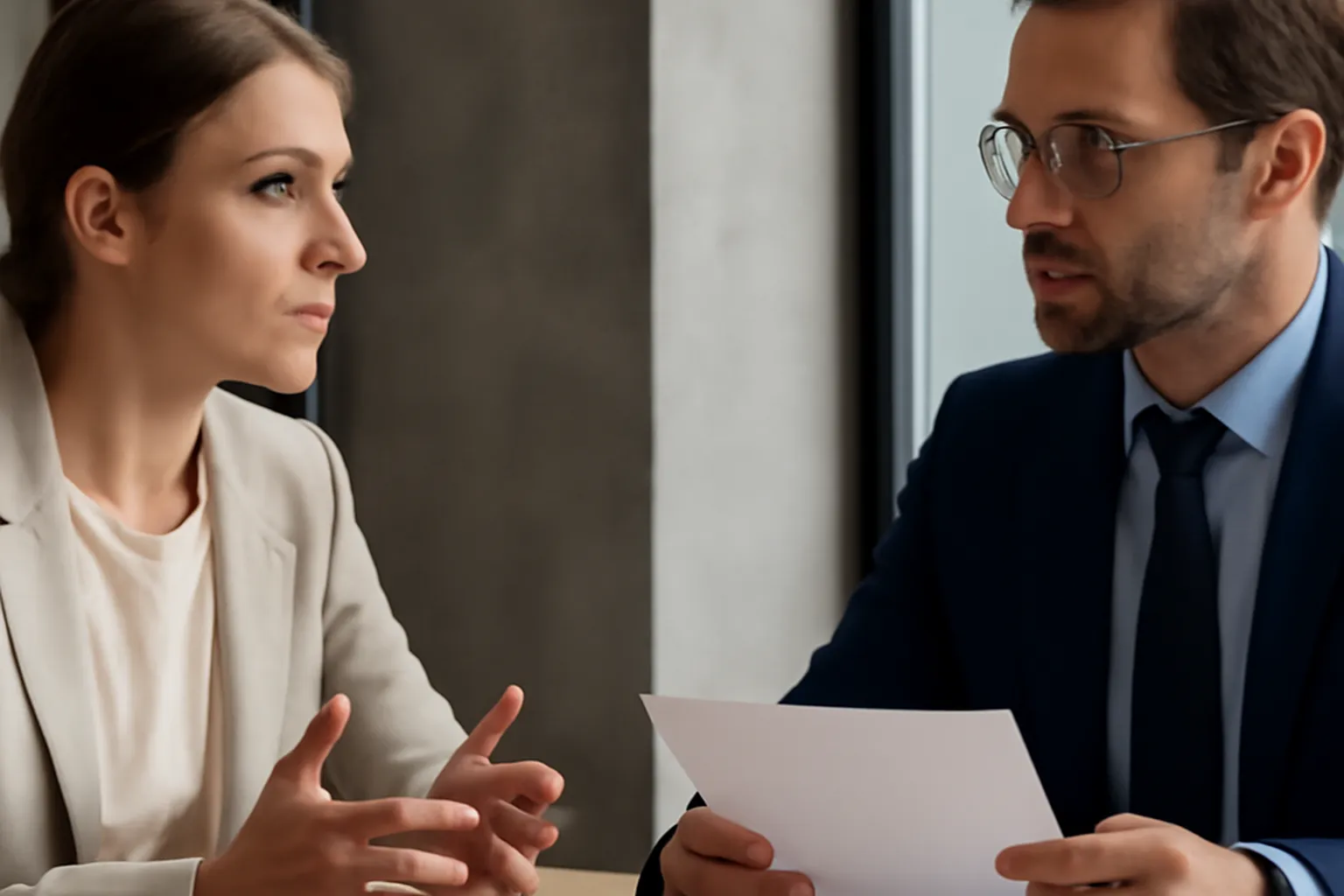 Entretien d'embauche professionnel entre une femme russe et un recruteur français