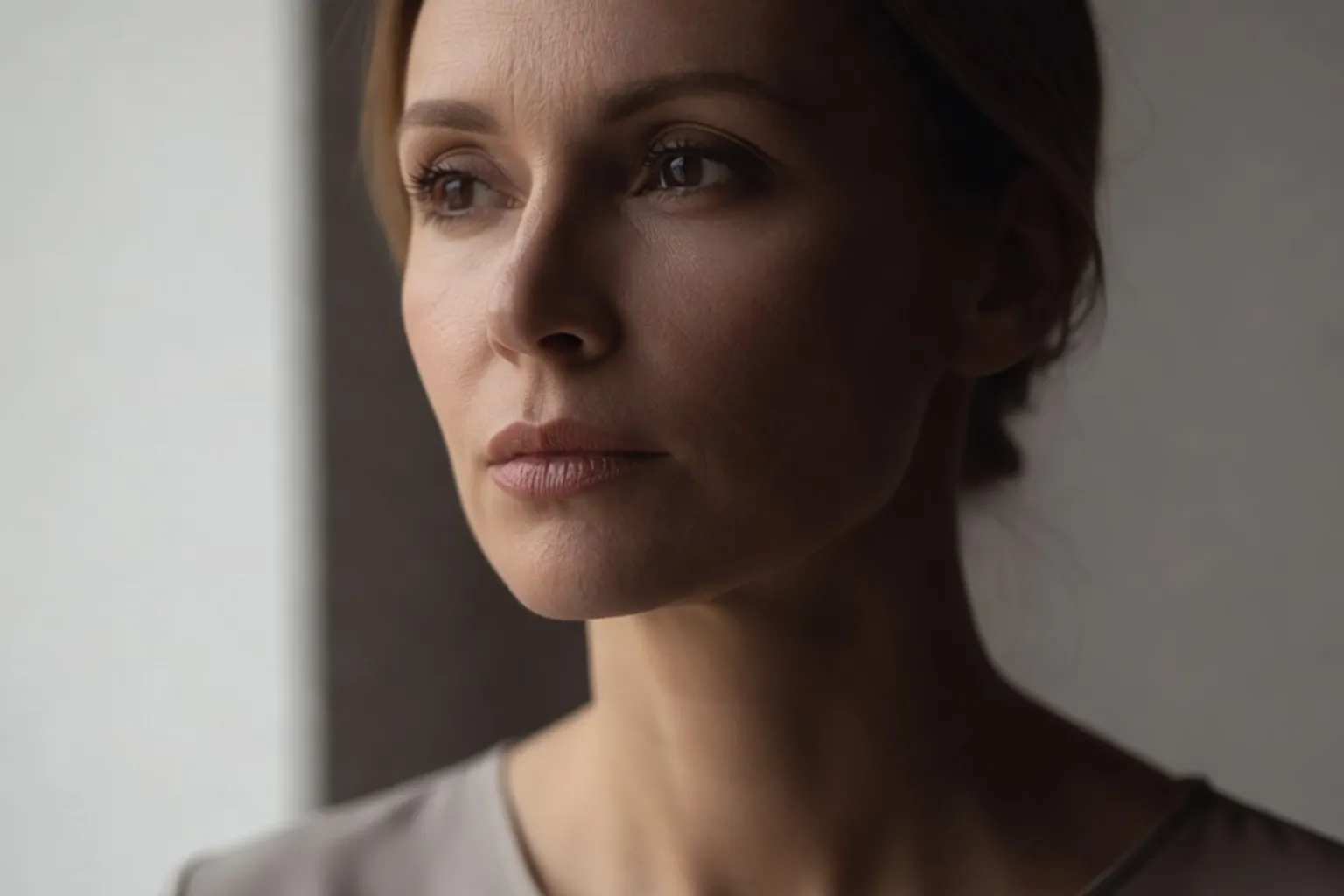 Femme russe au regard pensif, incarnant la complexité et la profondeur du caractère slave