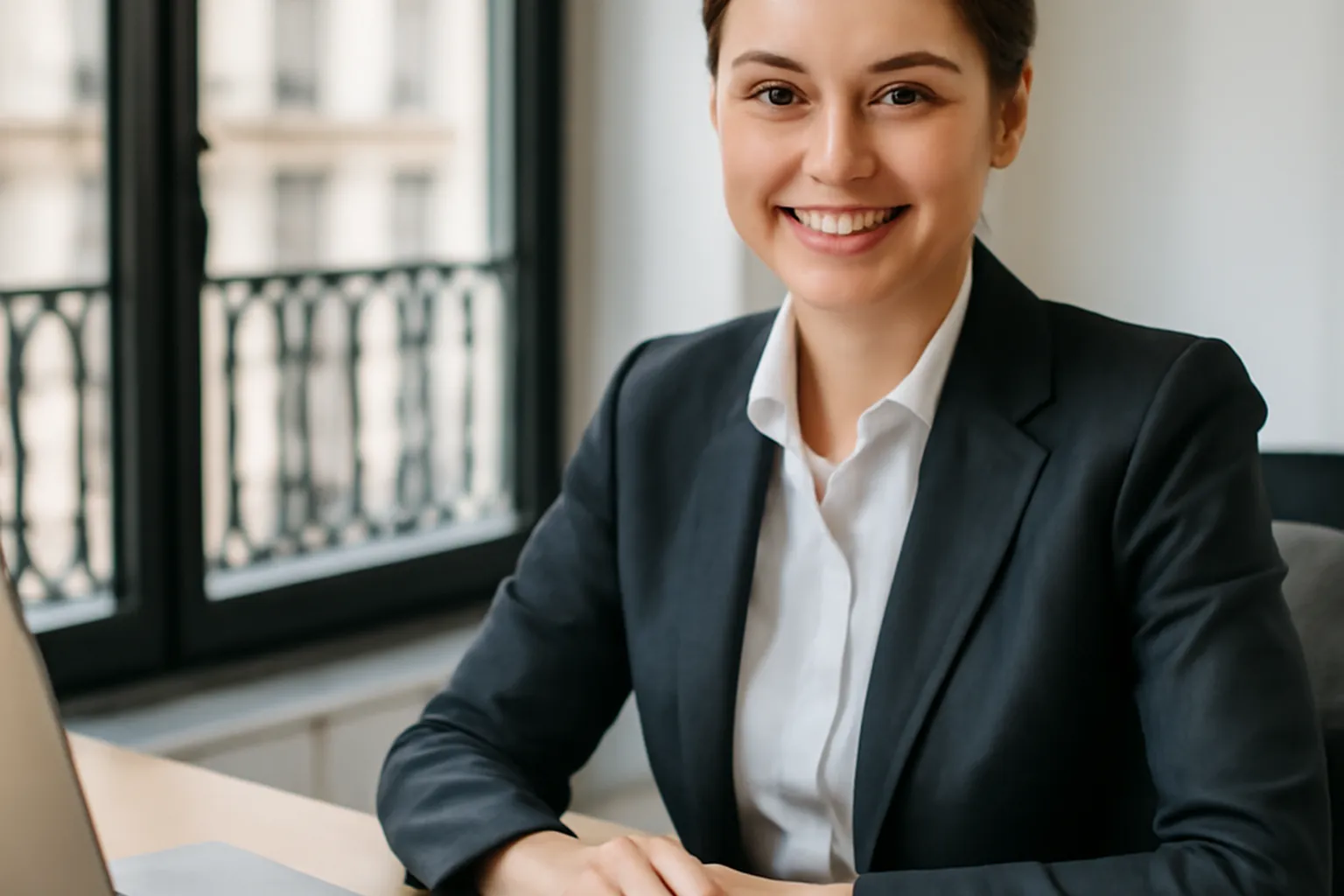 Femme russe professionnelle confiante dans un bureau moderne en France