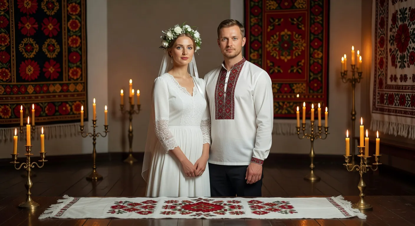 Cérémonie de mariage en Ukraine avec rushnyk traditionnel